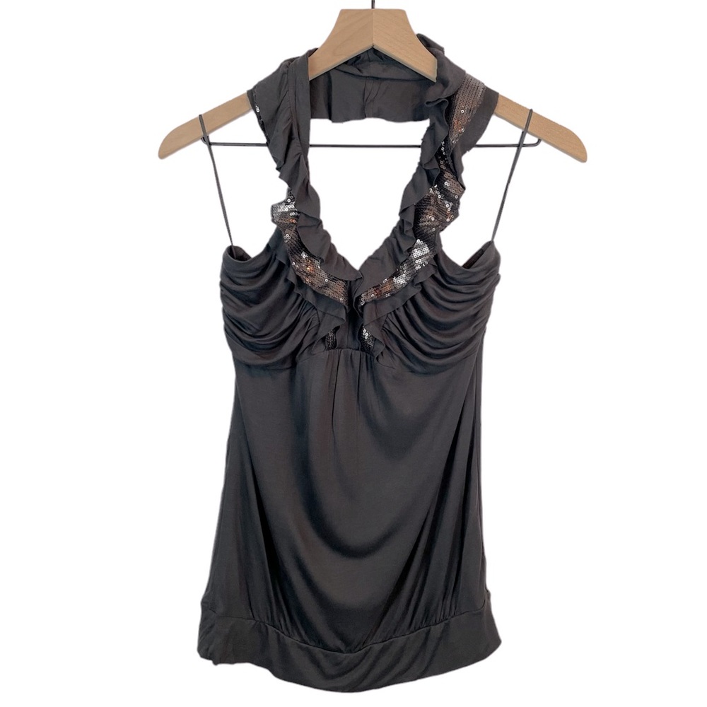 Adorable Sequined Express Halter Top Size Small Flouncy Sleeveless